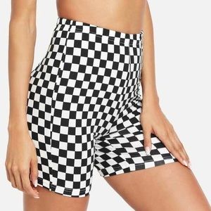 Checkered High Rise Biker Shorts